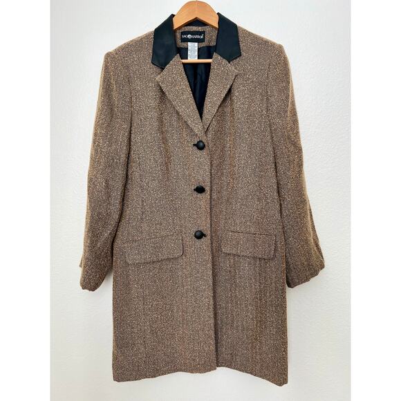 Vintage Sag Harbor Mid Length Tailored Top Coat - Brown Herringbone Tweed - 12 - Picture 1 of 2